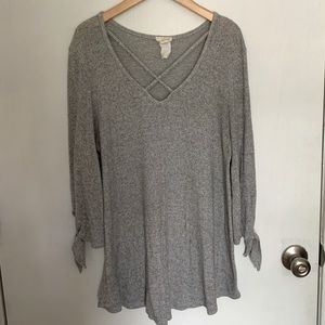 Caution to the Wind Tie-Sleeve Soft Knit Sweater